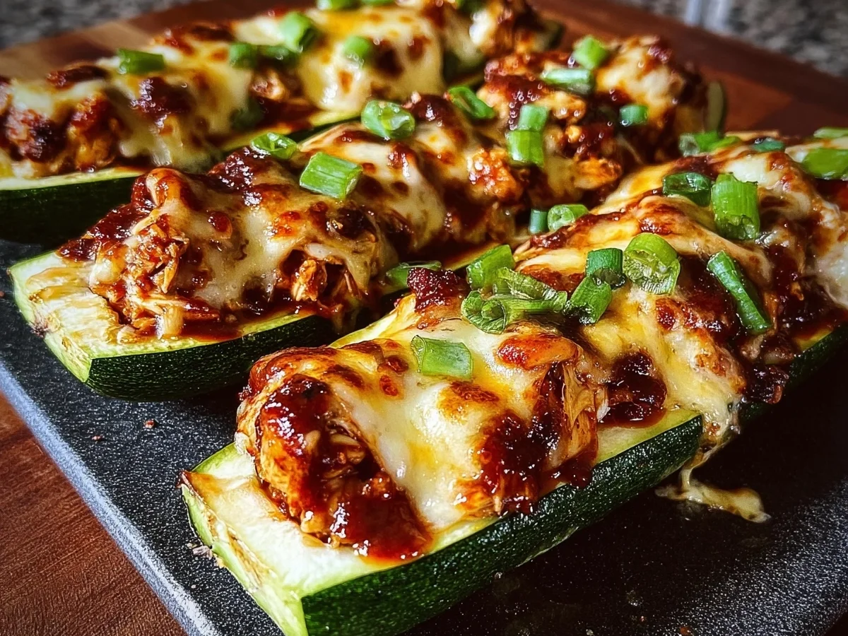 Crispy Sticky BBQ Chicken Zucchini Boats - Image 1