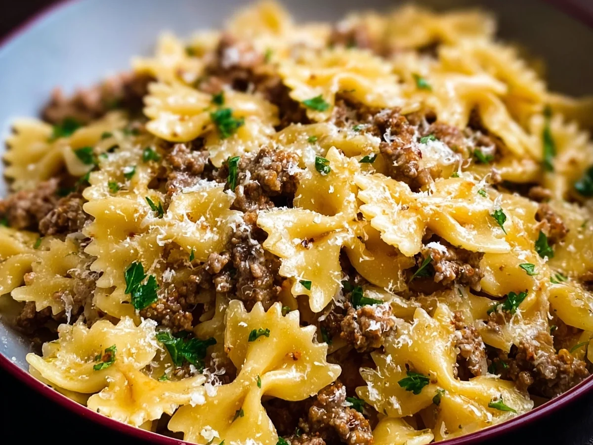 Garlic Butter Bowtie Pasta with Ground Beef - Image 2