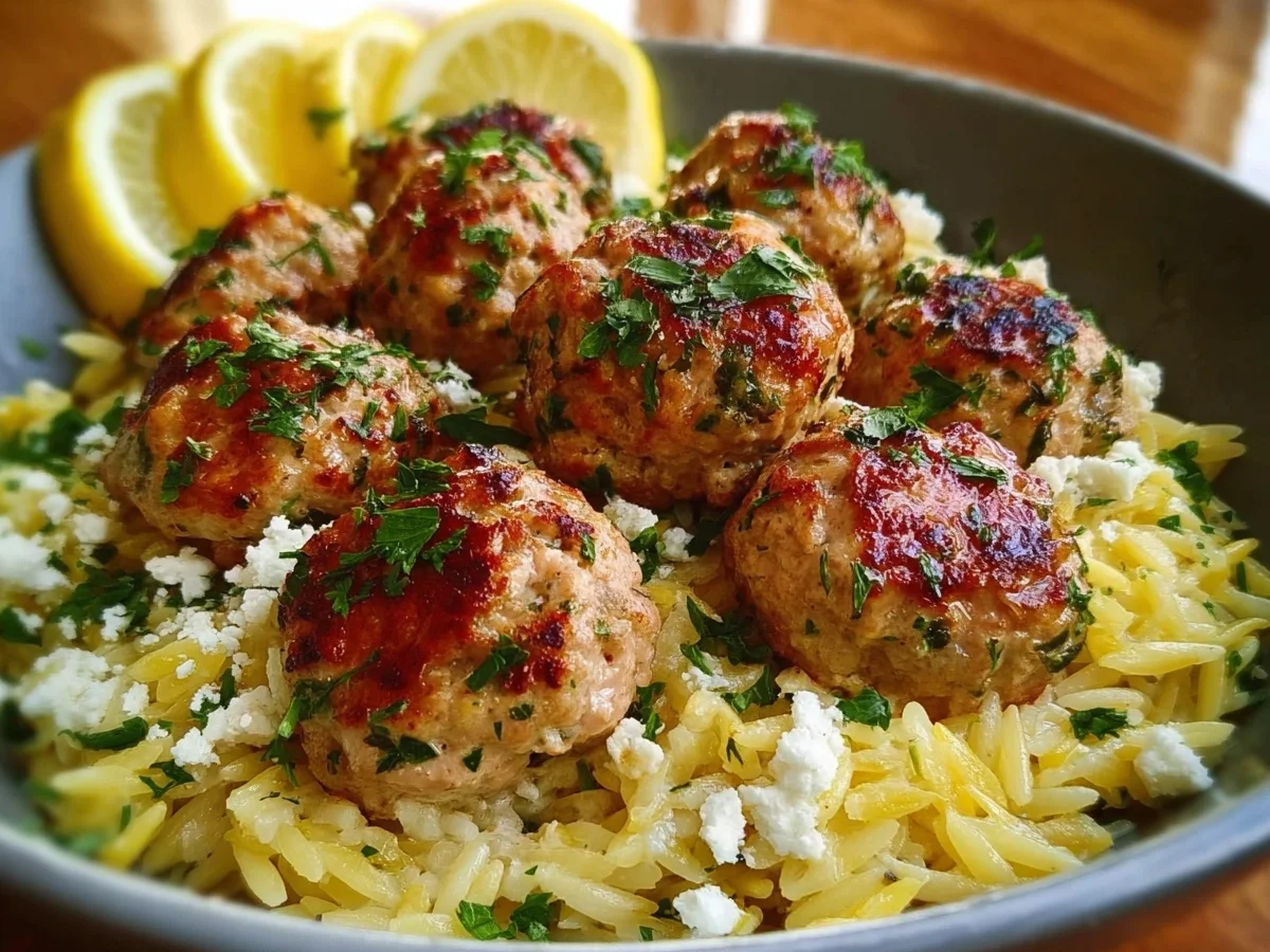 Greek Chicken Meatballs with Lemon Orzo - Image 1