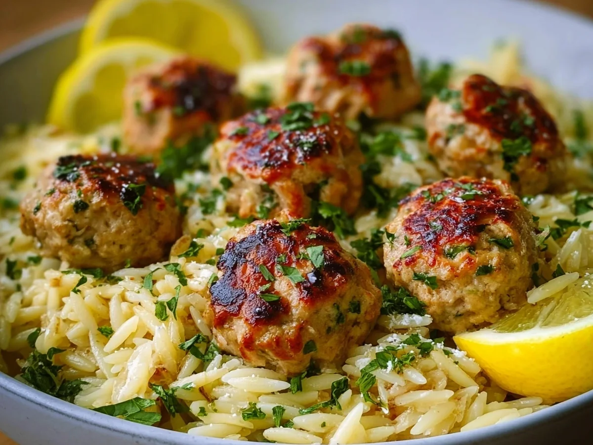 Greek Chicken Meatballs with Lemon Orzo - Image 2