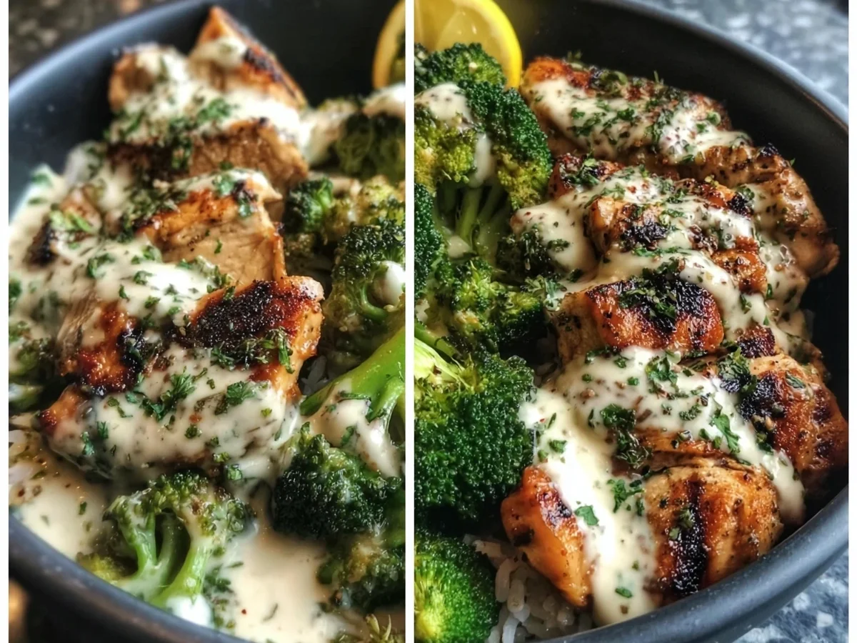 Grilled Chicken Broccoli Bowls with Garlic Sauce - Image 1