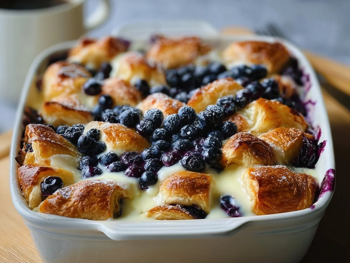 High Protein Blueberry Cream Cheese Croissant Casserole - Image 1