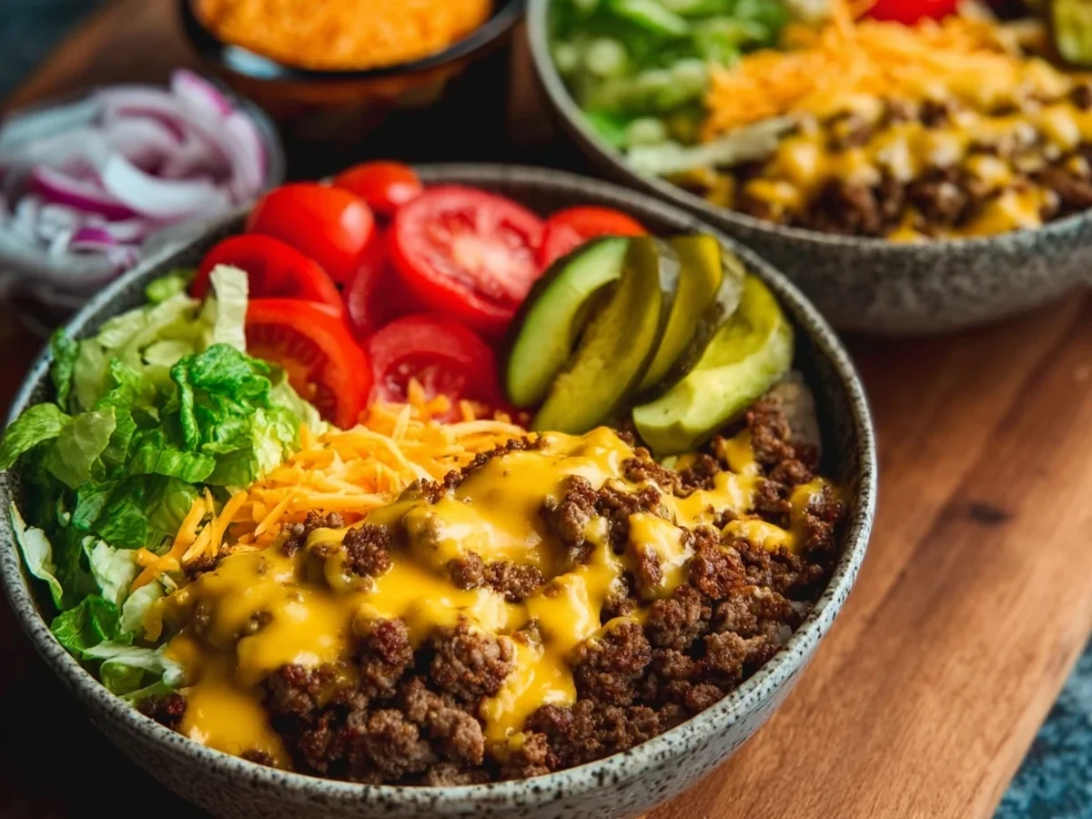 High Protein Cheeseburger Bowls Low Carb Meal Prep - Image 1