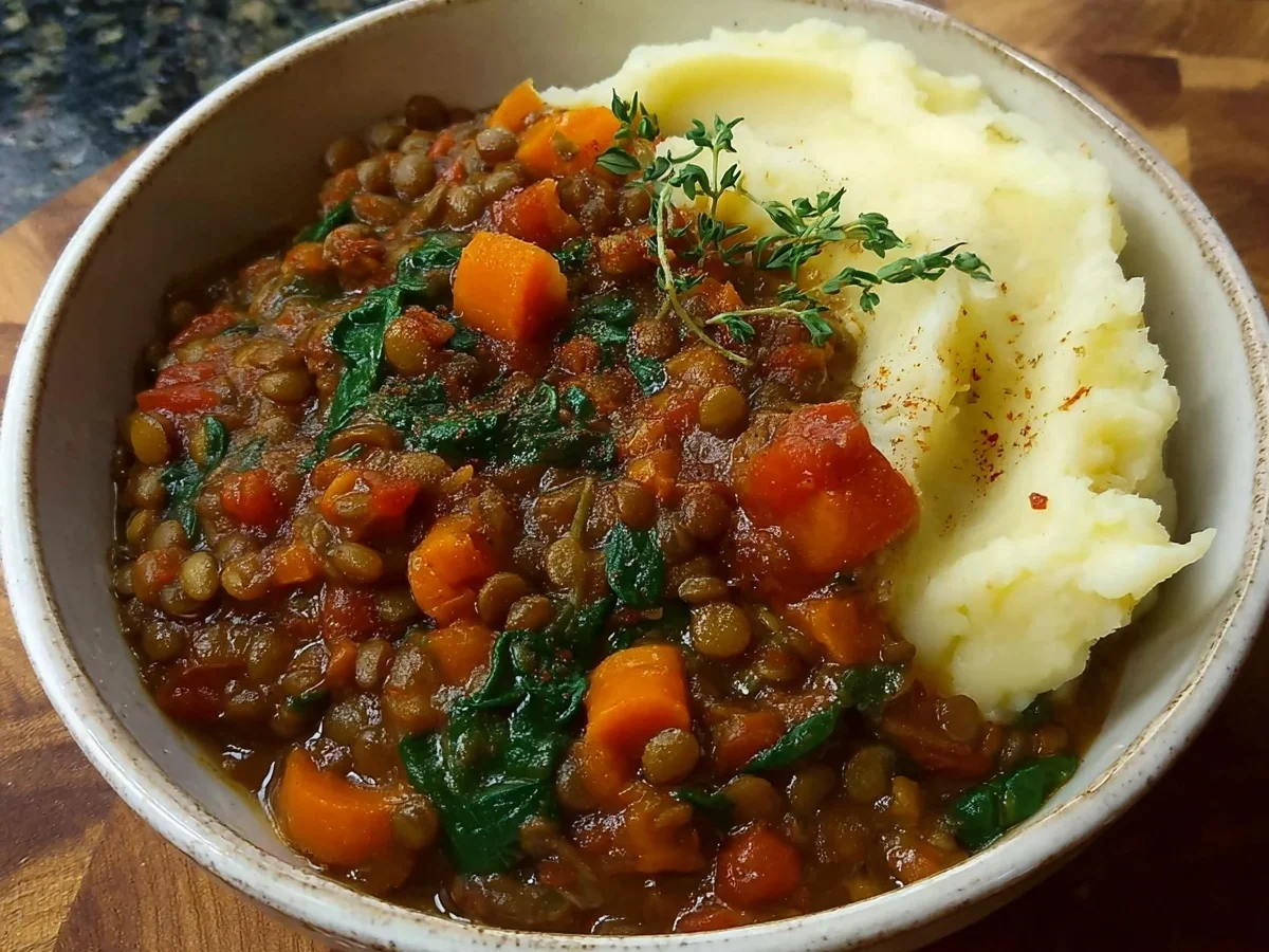 High Protein Lentil Stew Over Mashed Potatoes - Image 2