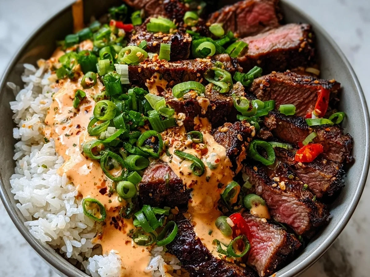 Korean BBQ Steak Rice Bowls with Spicy Cream Sauce - Image 1