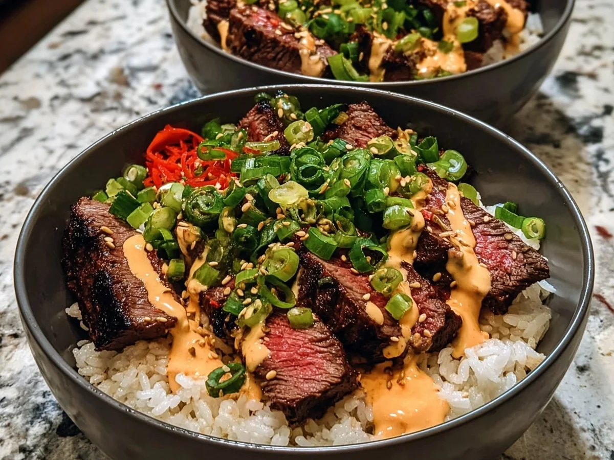 Korean BBQ Steak Rice Bowls with Spicy Cream Sauce - Image 2