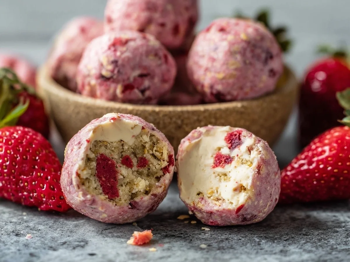 No-Bake Strawberry Cheesecake Protein Balls - Image 1