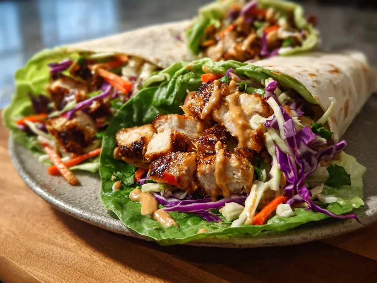 Thai Chicken Wraps with Crispy Slaw & Peanut Sauce - Image 1