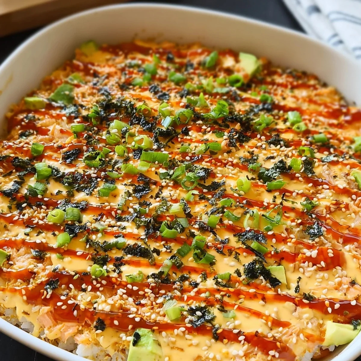 Creamy Salmon Sushi Bake