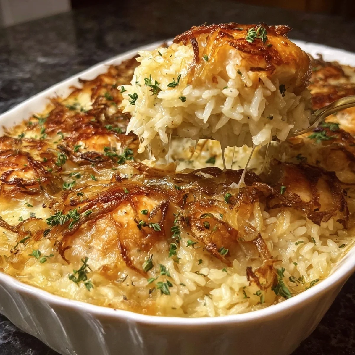 French Onion Chicken Rice Bake