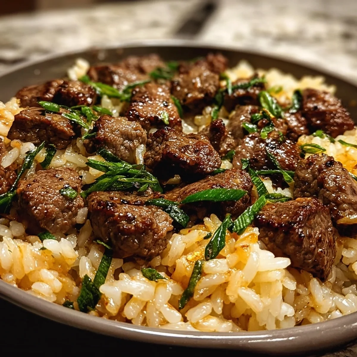 Garlic Butter Beef Rice One-Pan Dinner