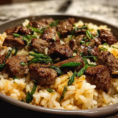 Garlic Butter Beef Rice One-Pan Dinner