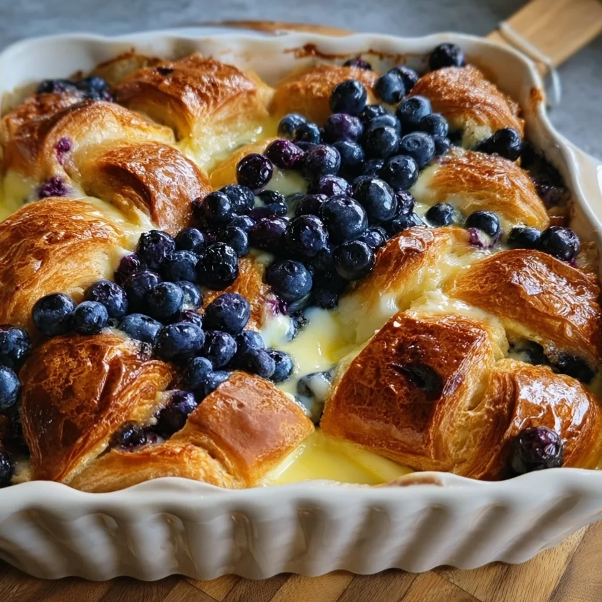 High Protein Blueberry Cream Cheese Croissant Casserole