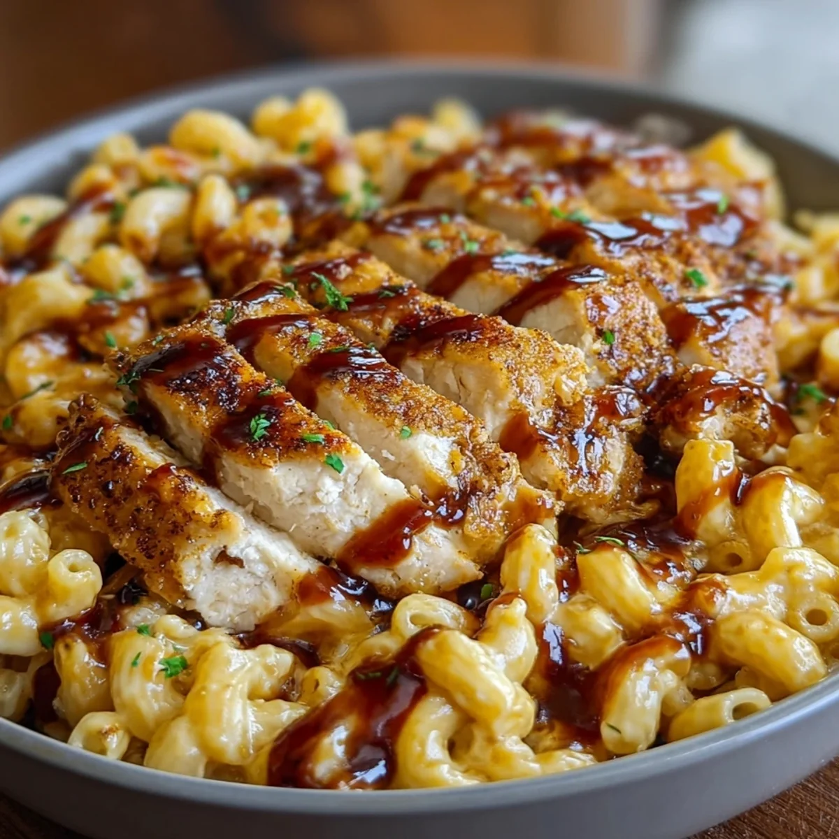 High Protein Honey BBQ Chicken Mac & Cheese