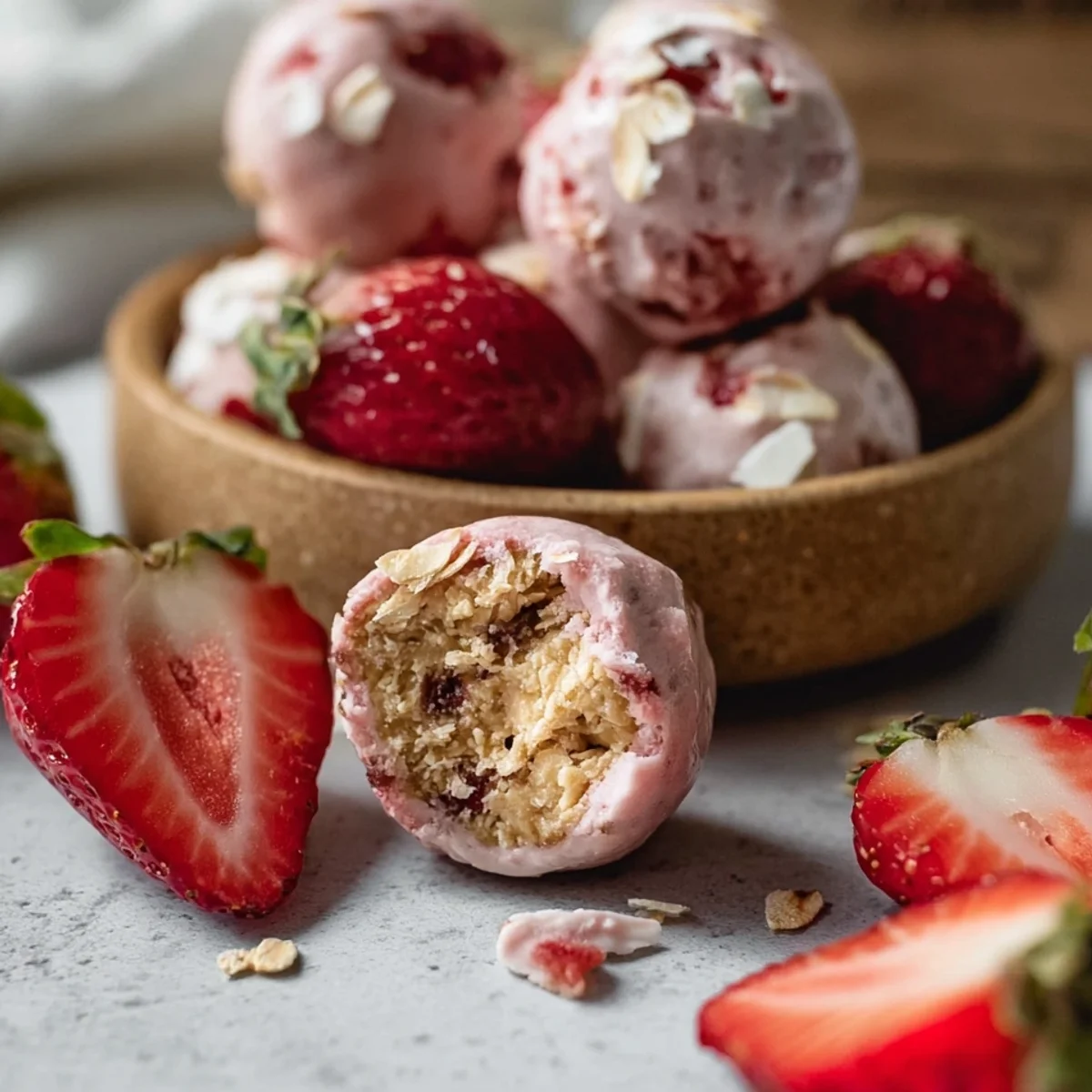 No-Bake Strawberry Cheesecake Protein Balls