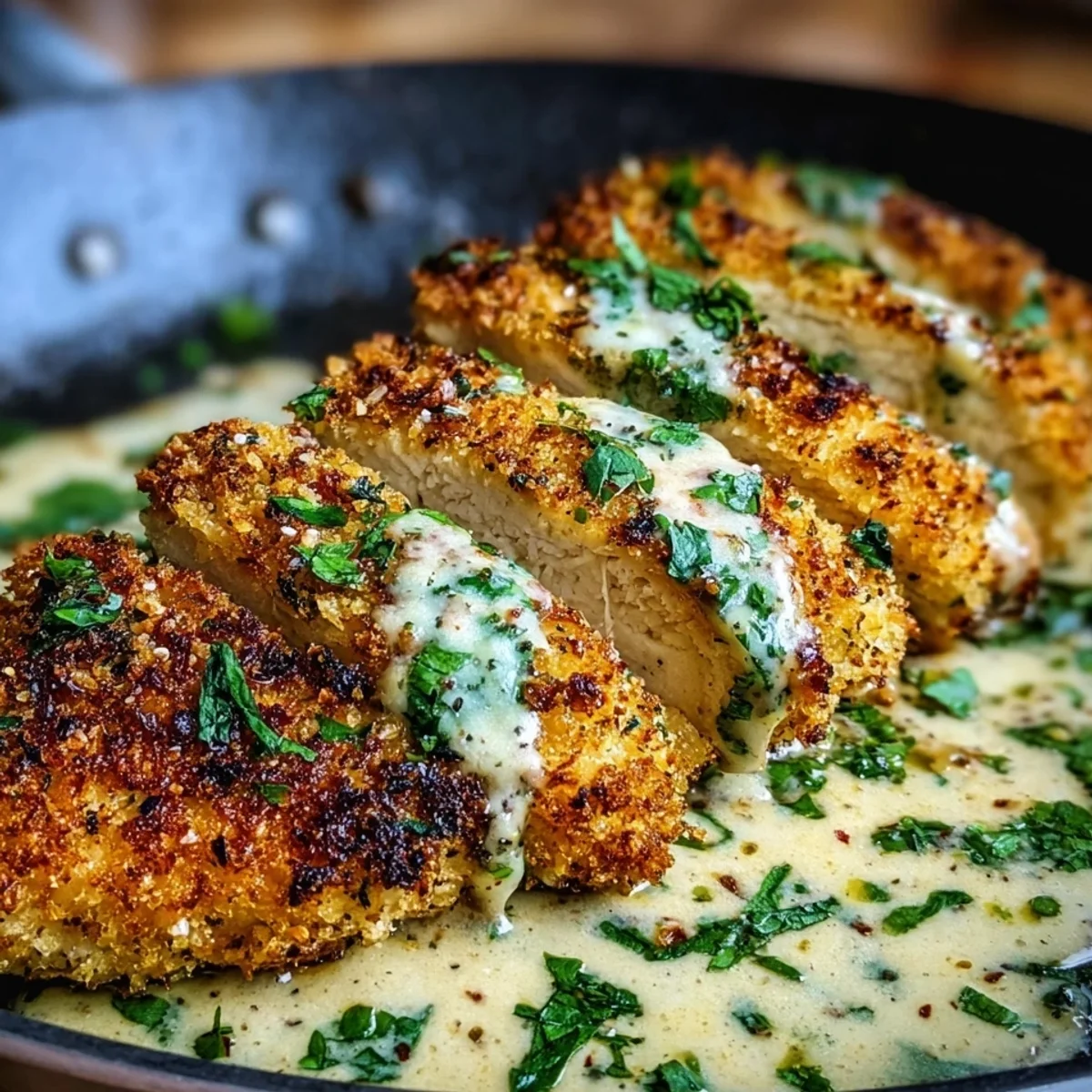 Parmesan Crusted Chicken with Creamy Garlic Sauce