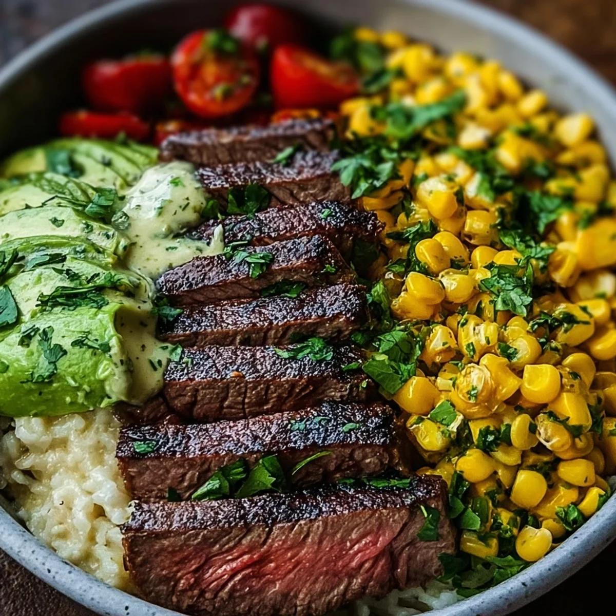 Steak Avocado Corn Bowl for Meal Prep