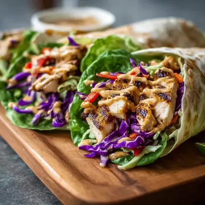Thai Chicken Wraps with Crispy Slaw & Peanut Sauce