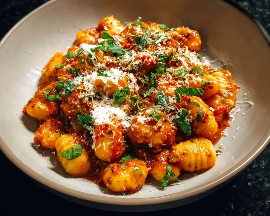 Creamy Herbed Ricotta Gnocchi with Red Sauce