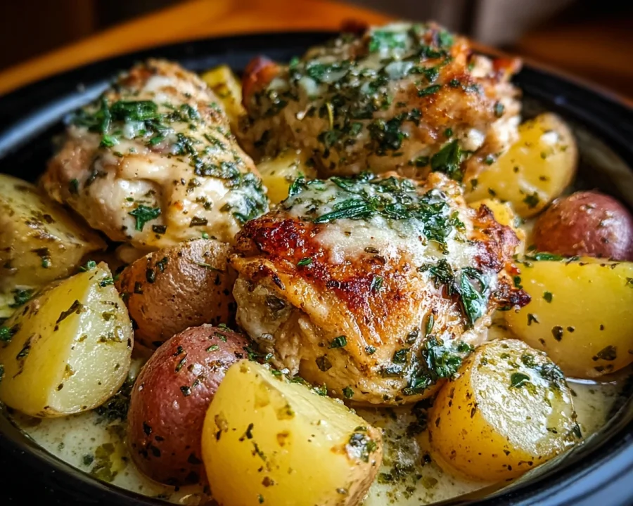 Garlic Parmesan Crockpot Chicken & Potatoes
