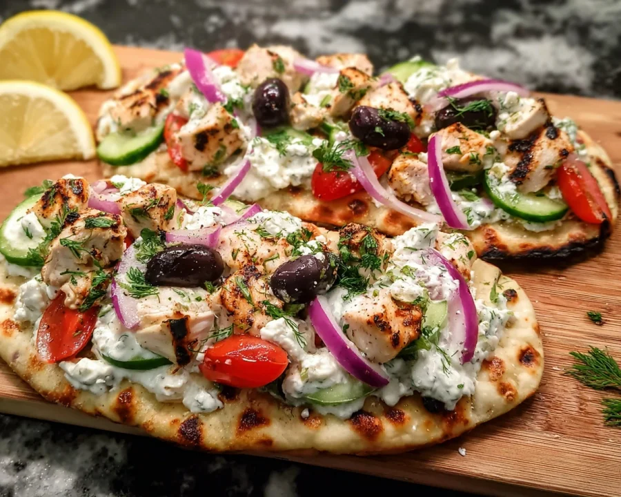 Greek Chicken Flatbread High-Protein Dinner