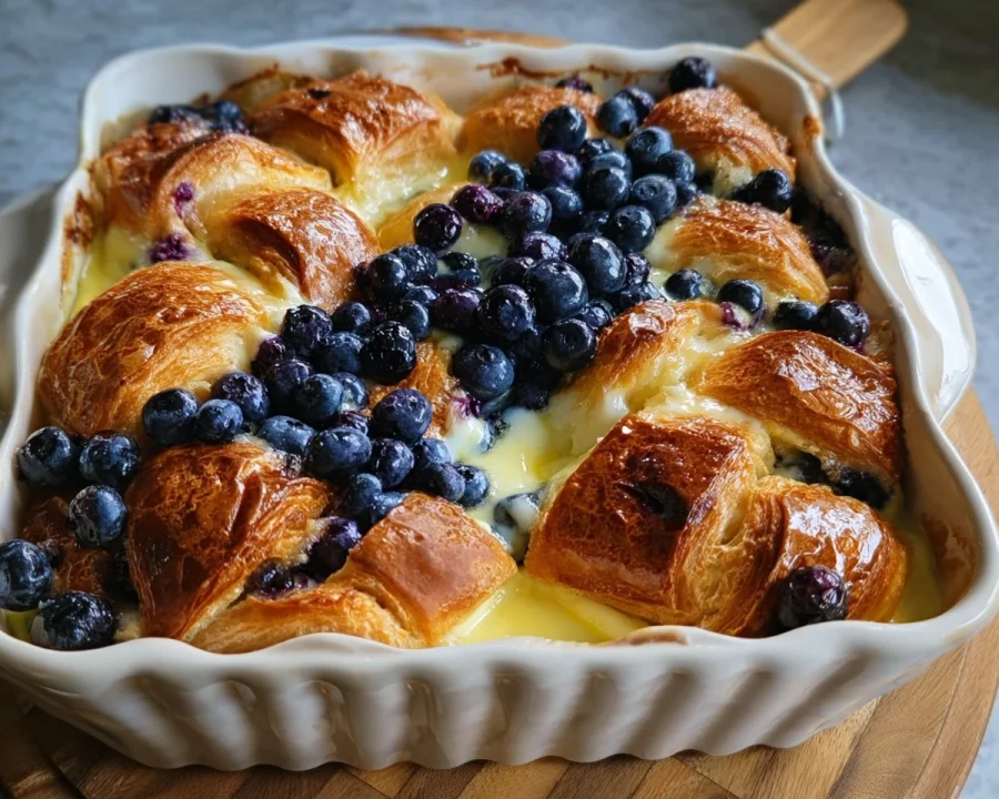 High Protein Blueberry Cream Cheese Croissant Casserole