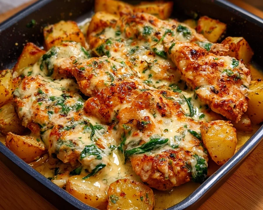 High-Protein Creamy Garlic Cheesy Chicken & Potatoes