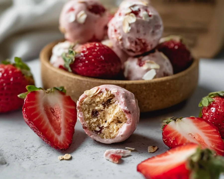 No-Bake Strawberry Cheesecake Protein Balls