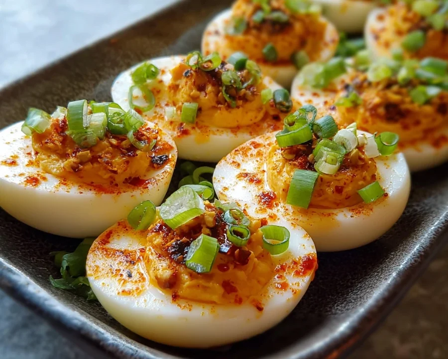 Spicy Chili Garlic Deviled Eggs