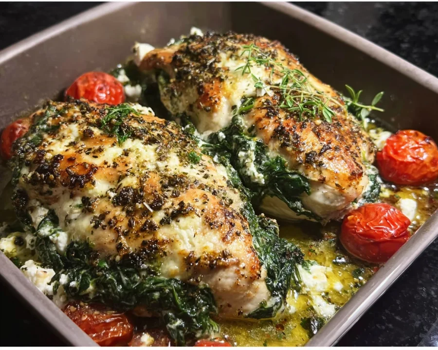Spinach Feta Baked Chicken One-Pan Recipe