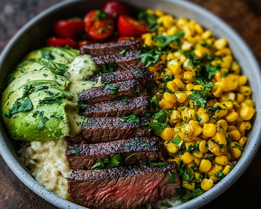 Steak Avocado Corn Bowl for Meal Prep