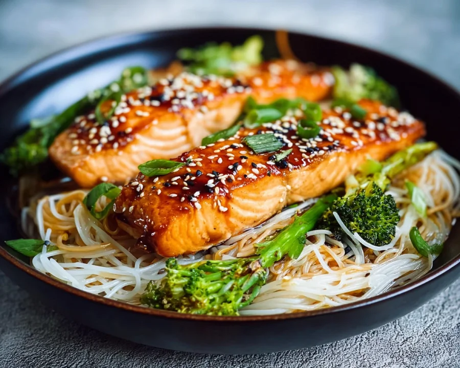 Teriyaki Salmon with Rice Noodles