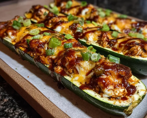 Crispy Sticky BBQ Chicken Zucchini Boats