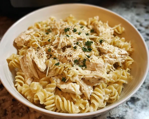 Crockpot Garlic Parmesan Chicken Pasta