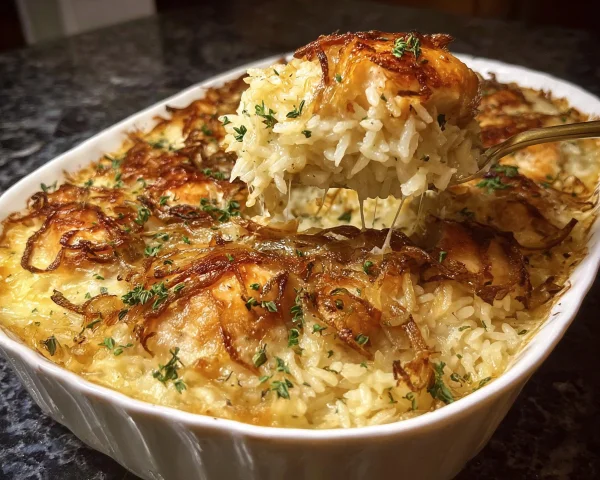 French Onion Chicken Rice Bake