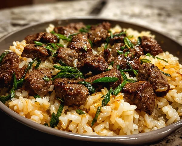 Garlic Butter Beef Rice One-Pan Dinner
