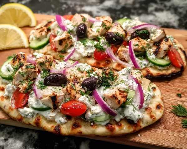 Greek Chicken Flatbread High-Protein Dinner