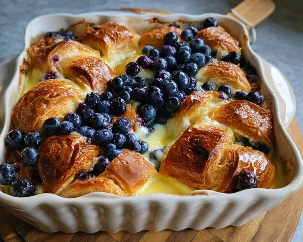 High Protein Blueberry Cream Cheese Croissant Casserole