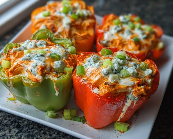 High Protein Buffalo Chicken Stuffed Peppers