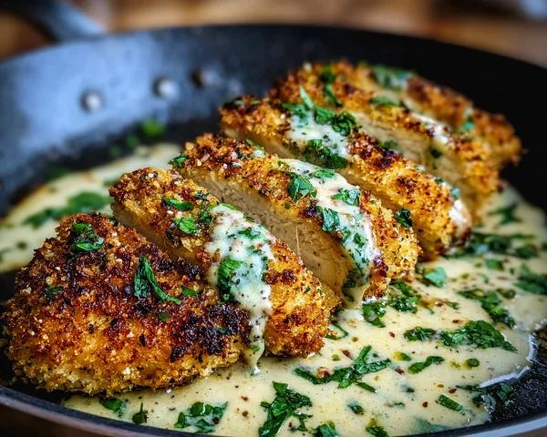 Parmesan Crusted Chicken with Creamy Garlic Sauce